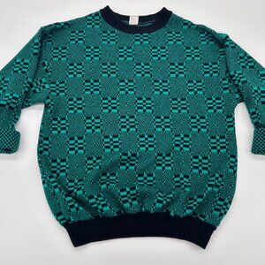 Vintage E Z Spirit 80s Sweater Womens Med Green Geometric Color Block Acrylic